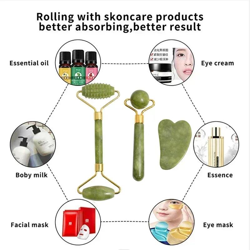 Jade Roller & Gua Sha Facial Massage Set